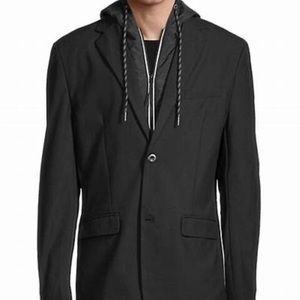 SAMUEL-NAVY Men's Knit Blazer with Detachable Hood